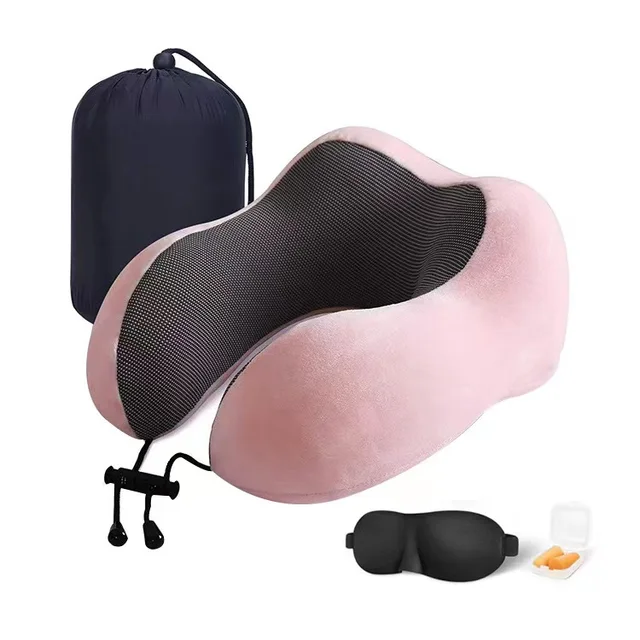 Hot sale New arrival high quality 2 in 1 neck support  mask set magnetic cloth memory foam neck travel pillow