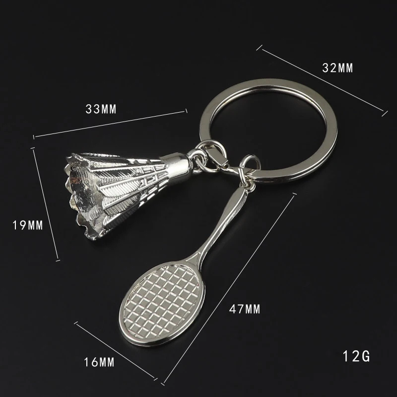 Mini Creative Metal Badminton Racket Ball Keychain Keyring Gift Key Chain