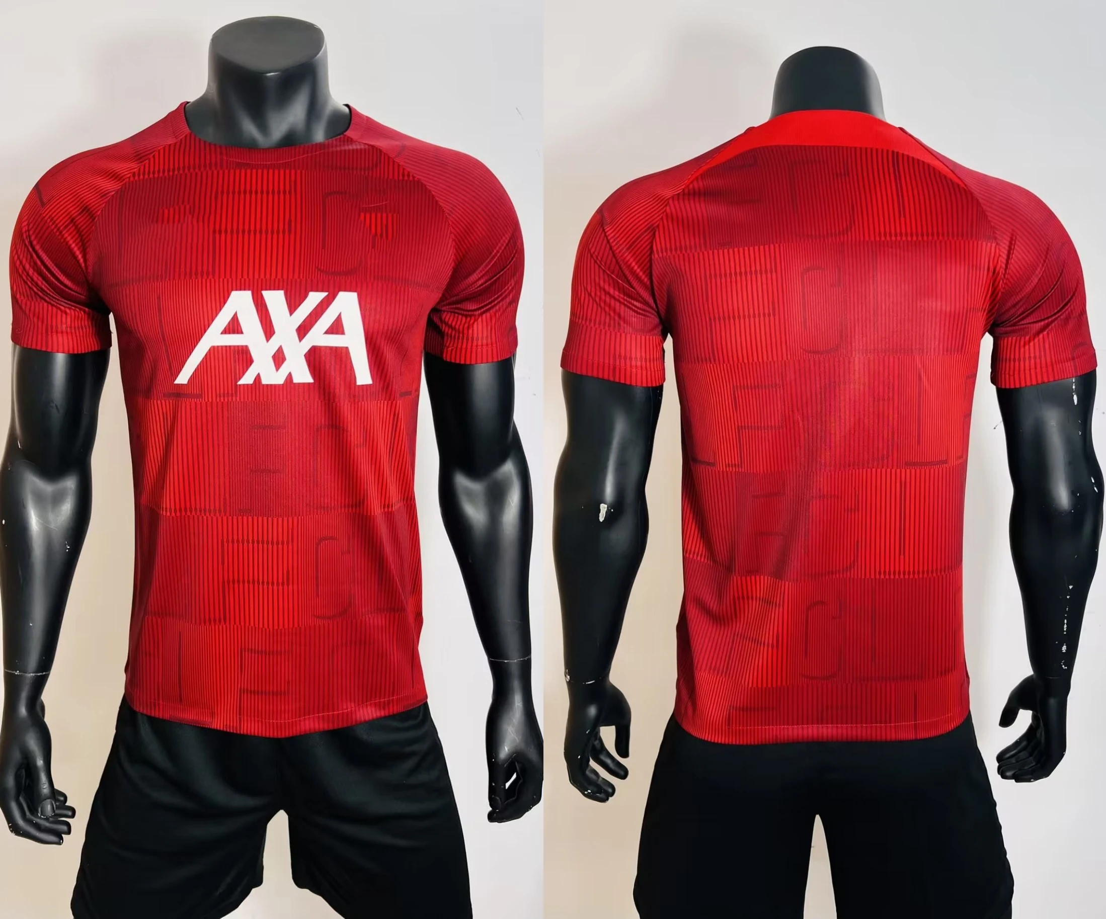 Season Football Shirt Black Silk Red Stripe Quality Men's Football