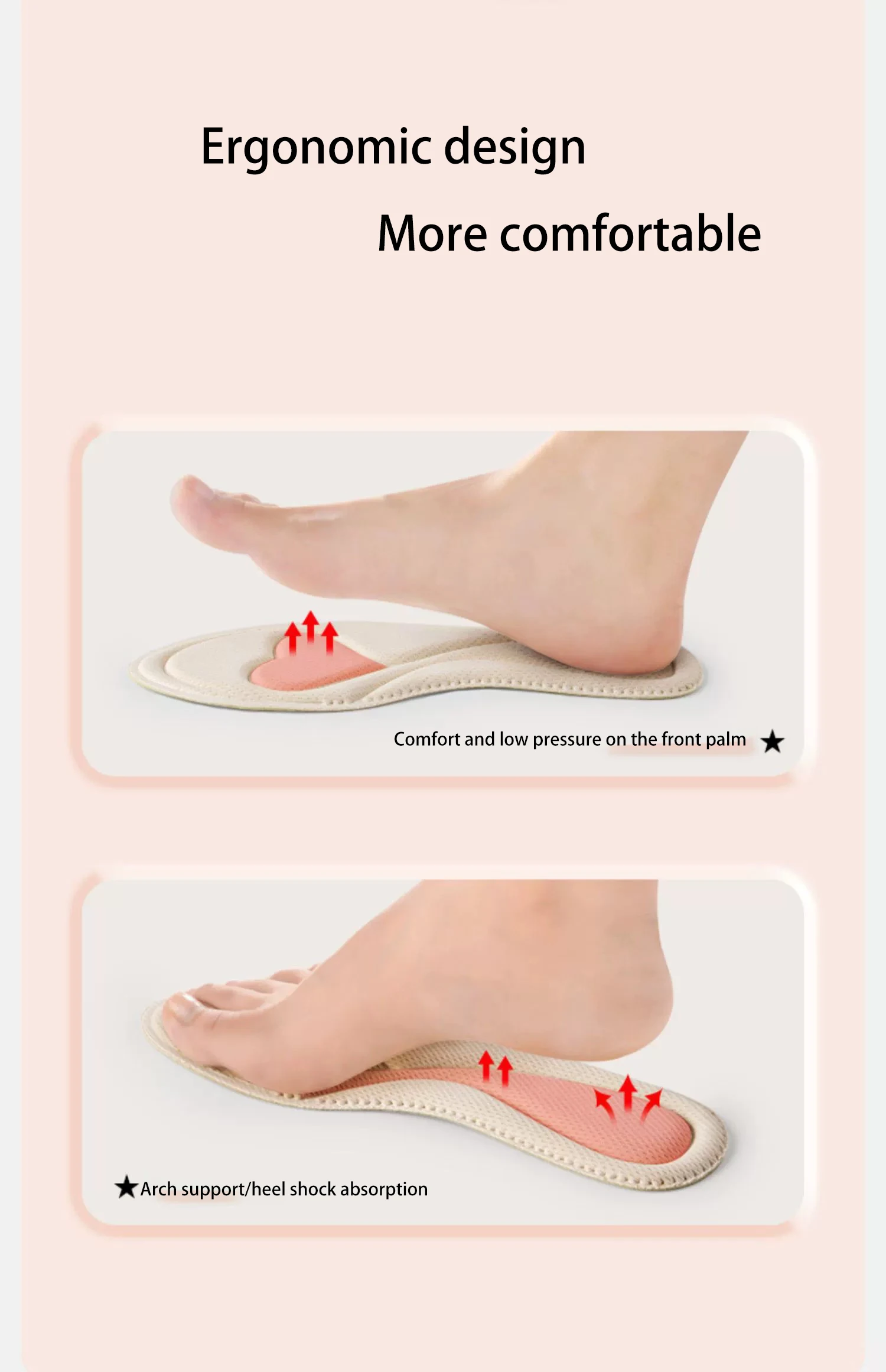 5D Heart Pattern Women's Insoles, High-Density Cotton & Wormwood Deodorization