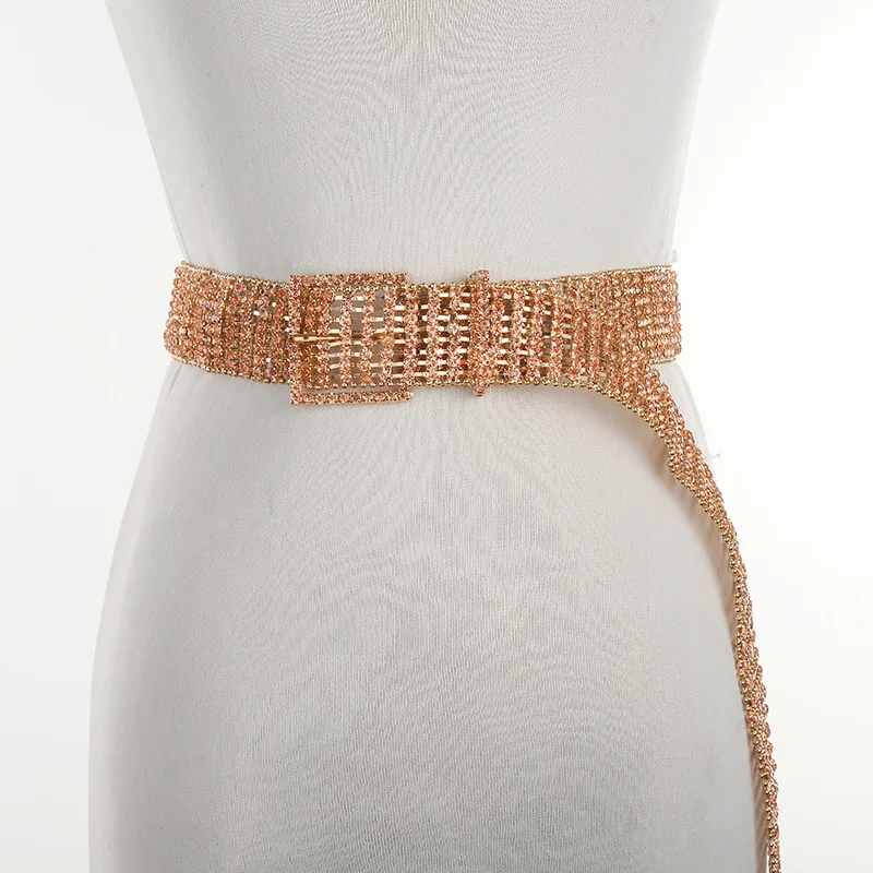 High Quality Inner Width 40mm Customized Fashion Fancy Luxury Rhinestone Diamond Crystal Chain Belt