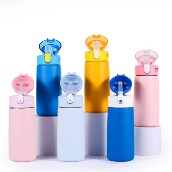16oz Kids Water Bottle Leak Proof with Straw Lid Stainless Steel Vacuum Insulated Flask Custom Drink Bottle for School BPA Free