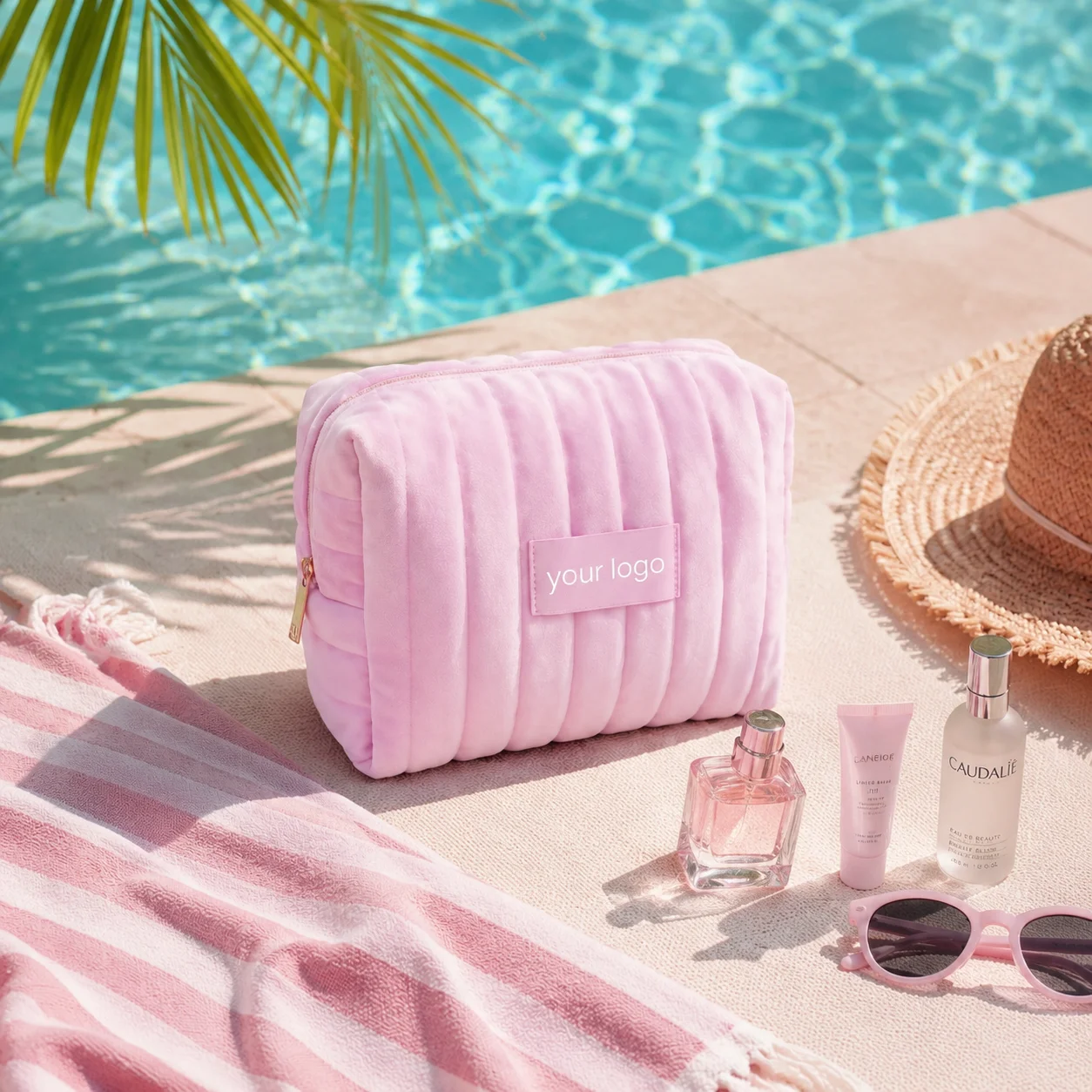 Fashion Quilted Puffy Large Capacity Soft Corduroy Beach Makeup Bag Women Travel Skincare Storage Puffer Corduroy Toiletry Bag