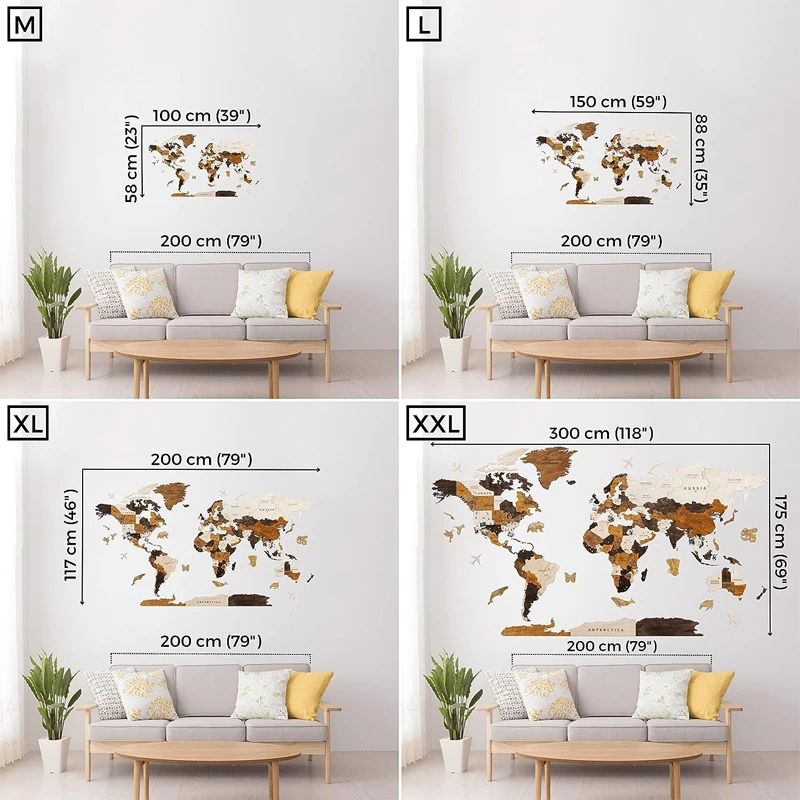 Wall Decor,Multicolor World Travel Map With Pins,Wood World Map Wall ...