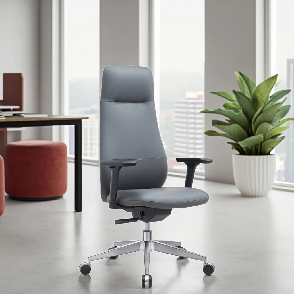 Modern Leather Executive Chair with Fixed Armrest Steel/Aluminium Base Heavy Duty Casters for Conference Rooms 5