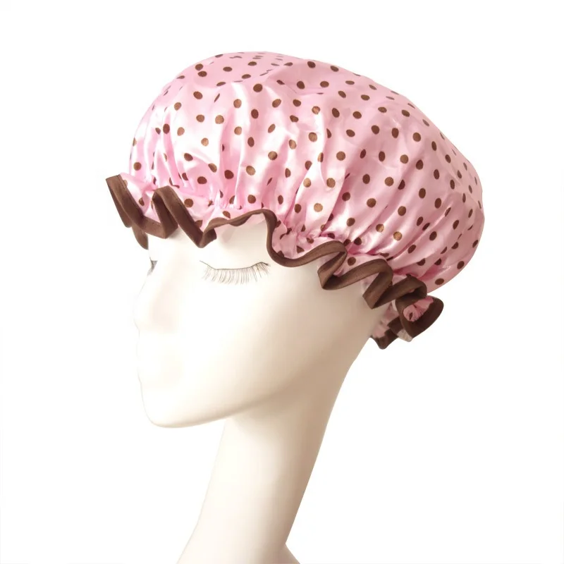 Custom Print Large Xl Double Layer Satin Lined PE EVA Waterproof Shower Cap for Women