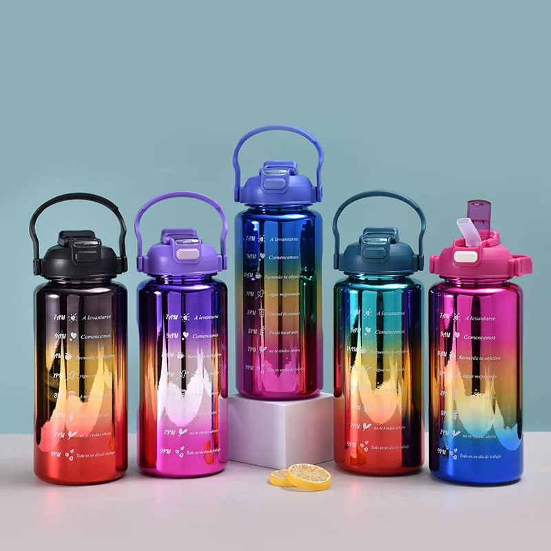 3 in 1 Electro Plated Gradient Color Plastic Sports Water Bottle 2L 0.6L 0.3L