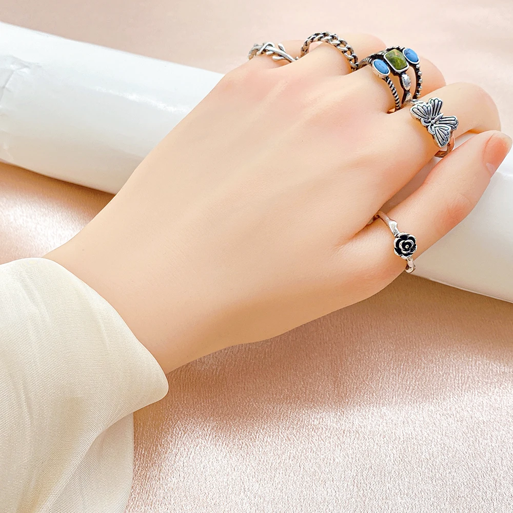 product new design wholesale alloy jewelry rings set for women 18k gold plated custom geometric twisted vintage rings set-3