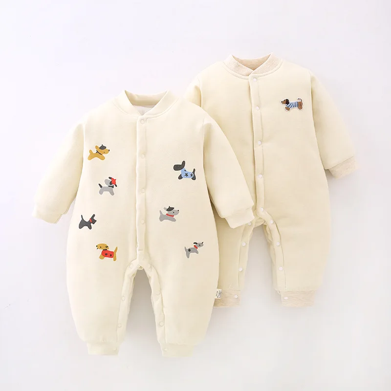 Hot Sale Cotton Baby Pajamas Puppy Print Baby Romper Winter Thick Warm Baby  Jumpsuit for Newborn