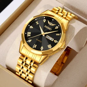 Luxury Square Stainless Steel Strap Quartz Watch SKMEI 2291 Antique Glass Mirror Date Display Waterproof 3ATM Classic Design