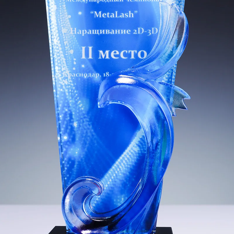 New design color printed crystal trophy awards with customized logo sport plaques factory