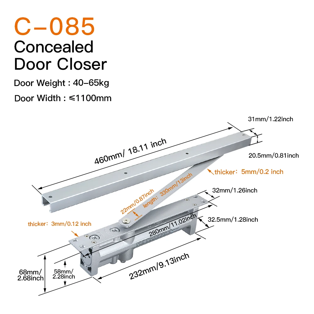 High Standard Automatic Adjustable Concealed Side Door Closer Aluminium Alloy Overhead Security Door Closer