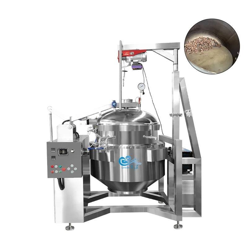 300 500 Liters Bone Broth Industrial Pressure Cooker Meat Soup Automatic Tilting Cooking Pot Bean Corn Steam Boiling Pan