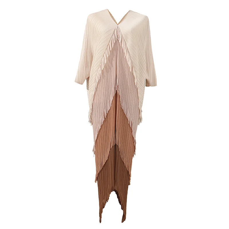 2023 New Woman Plus Size Evening Dresses Tassel Red Dress Miyake Pleated Woman Casual Dresses Summer Natural Polyester