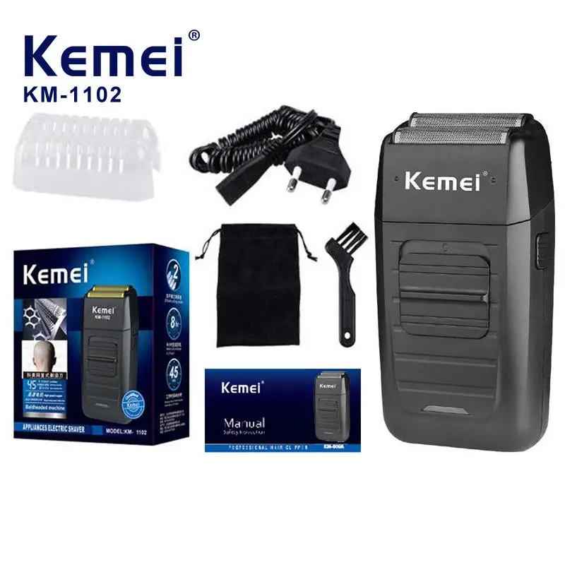 Rasoir électrique pour hommes Kemei KM-1102, double lame, rechargeable, machine à raser professionnelle avec alimentation USB, pour le rasage du visage, rasoir en gros, 3 W