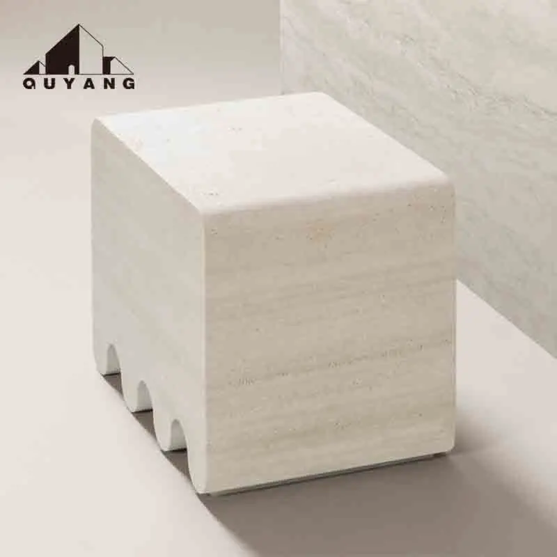 QUYANG Custom Modern Furniture Home Decoration Living Room Side Table Natural Marble Plinth Bench Stone Stool Seat