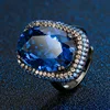 open size Black gold Blue pointed crystal ring