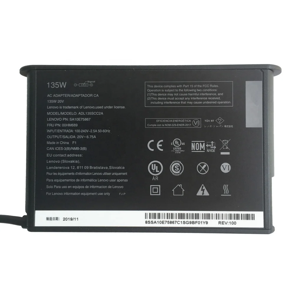 Adaptador de corriente alterna de 20V 6.75A 135W Cargador para portátil  compatible con cable de alimentación Lenovo IdeaPad Y40-70 Y50-70  Y50-70AM-IFI