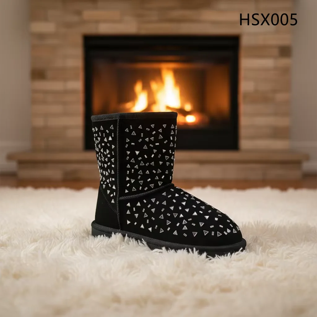 HY,Stylish Look Anti-slip Outsole Warm Real Wool Lining Winter Boots Chile Popular Sparkling Diamond Design Snow Boots HSX005