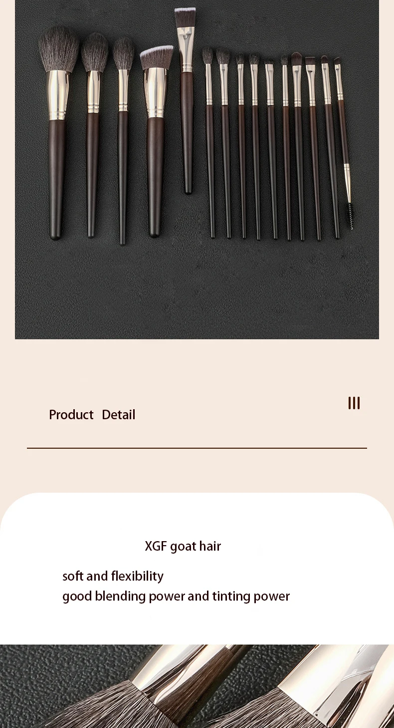 Wholesale 15pcs Natural Hair Goat Hair Makeup Brush Set Real Hair