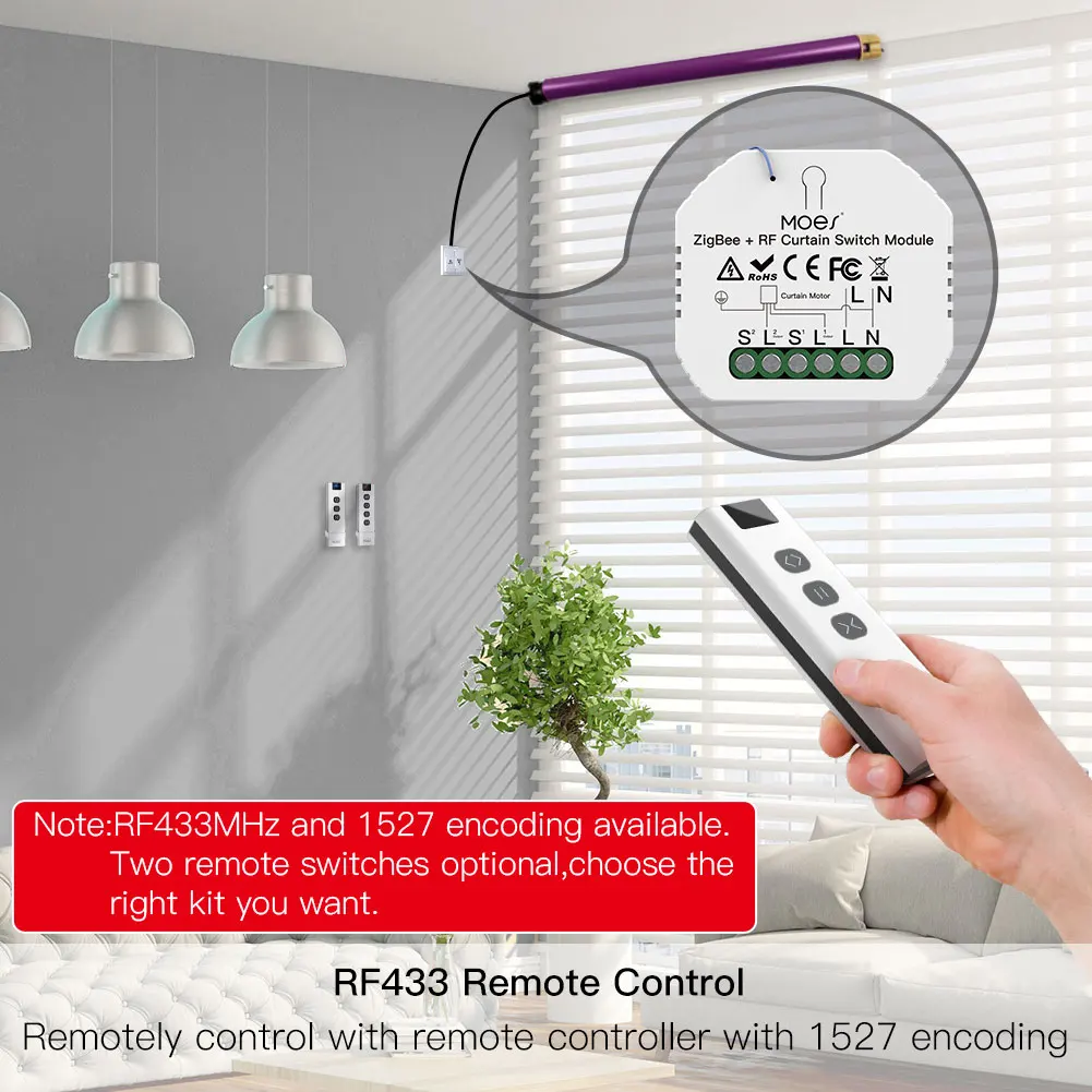 Zigbee RF Smart Curtain Switch Module for Electric Curtain Roller Blinds Shutter Tuya Smart Life Remote Control Alexa Smart Home