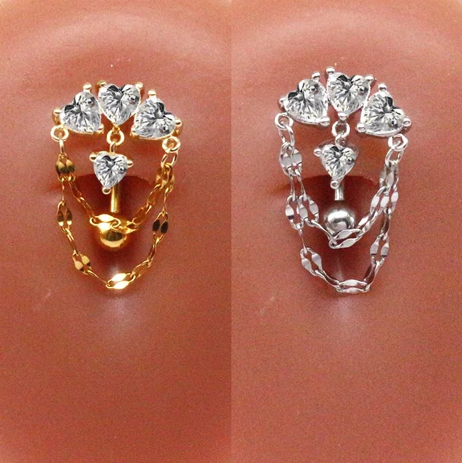 Gaby New Customize Nave Ring Heart Zircon Belly Button Ring Top Mount
