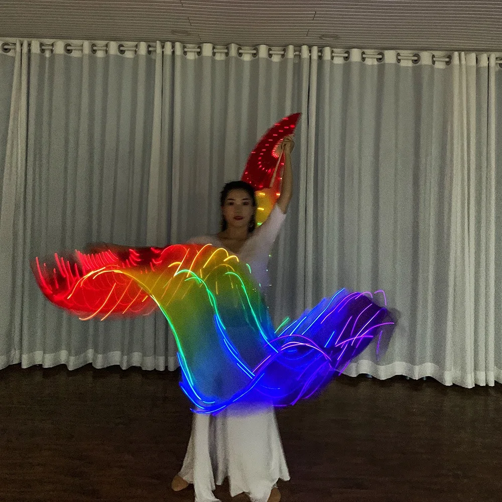 Modern Western Style Led Real Silk Fans Dance Belly Dancing Led Fan