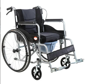 Thickened steel pipe folding wheelchair with toilet for elderly disabled people pushing wheelchair by hand