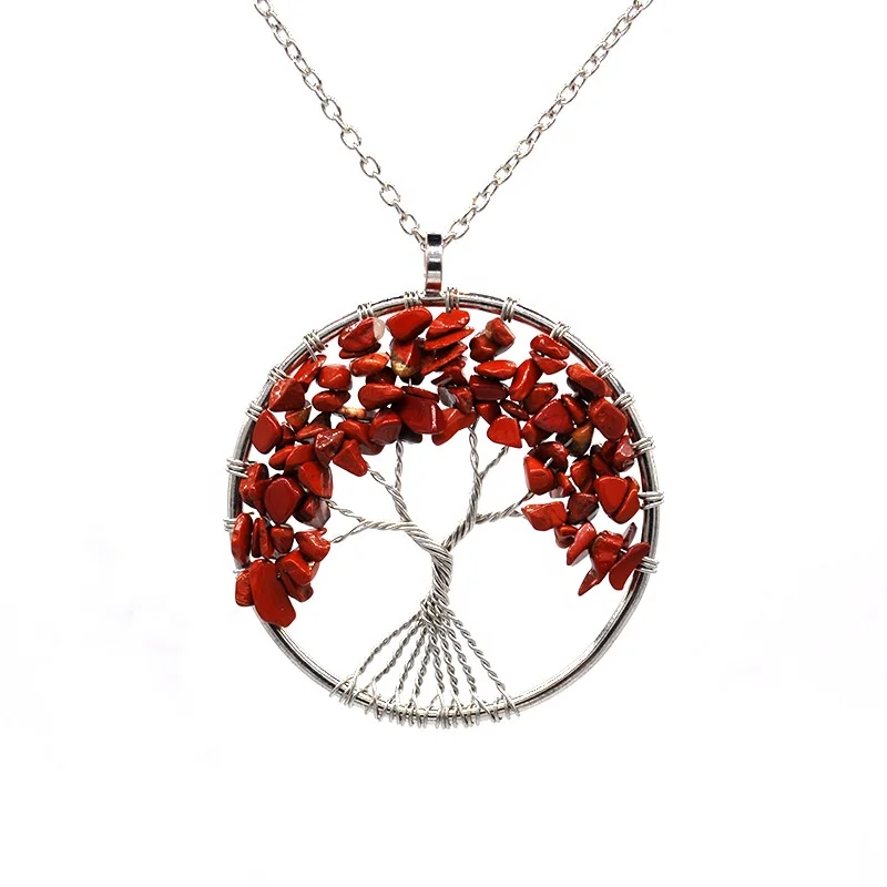 Handmade Jewelry Tree of Life Pendant Sliced Agate Stone Pendant Necklace