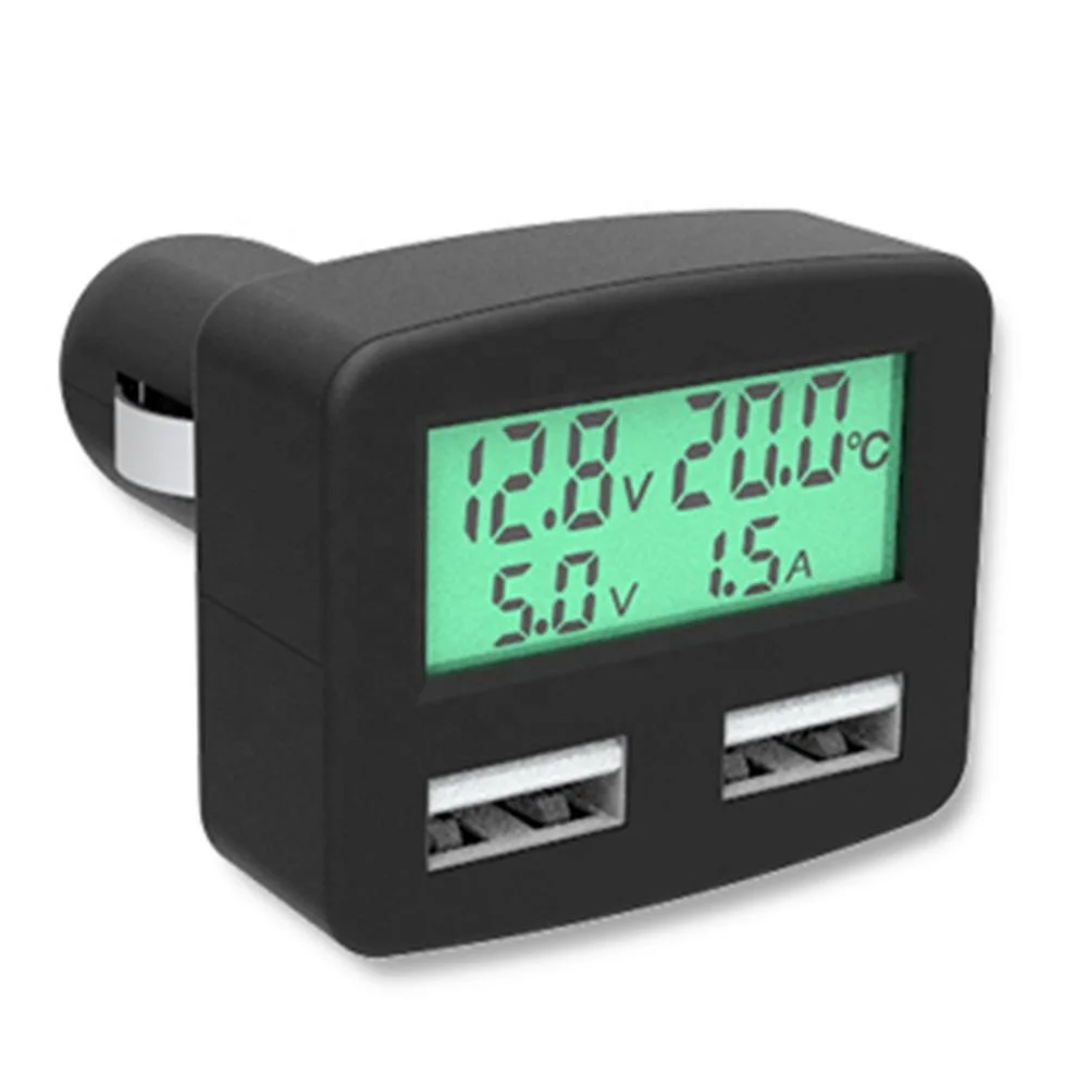 5 in 1 3A Dual USB Car Phone Charger DC 5V Car Phone USB Charger LCD Display Temperature Voltage Current Meter 12V 24V Vo