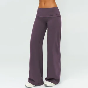 Fold Waist Custom Sports Gym Breathable Workout High Stretch Yoga Sports Running Wide Leg Women's Flare Pants