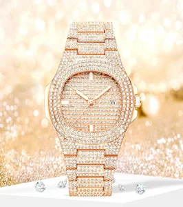 TBL Wholesale Alloy Watch for Lady Luxury Gold Clock Full Crystal Rhinestone Bling Quartz Watch Wrist for Woman