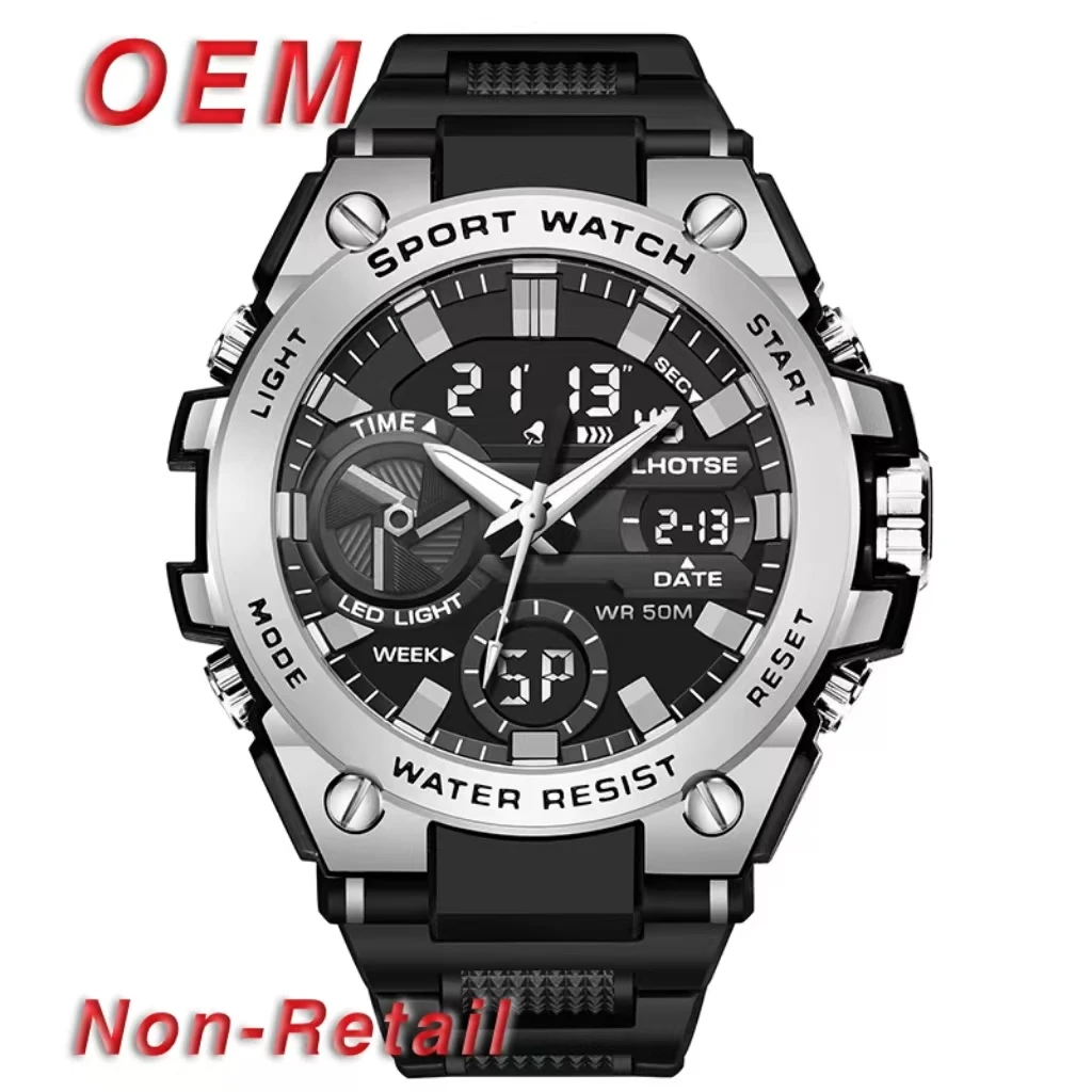 LHOTSE 3067 Watch for Men Sport Watch Alloy Case Dual Time Analog Led Clock  Waterproof Sports Quartz Digital Men Wrist Watches