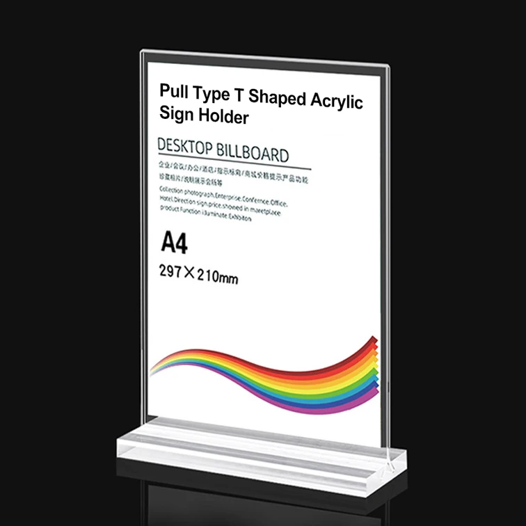 Soporte popular para tarjetas de mesa octogonal retráctil personalizado para bodas y publicidad, en formato A4, A5 y A6, de alta definición, en forma de T, de acrílico, con bordes suaves
