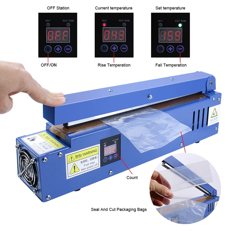 Machine De Scellage Thermique 300mm Avec Cutter - Scelleur Sac Impulse Film Composite Papier Kraft 220V