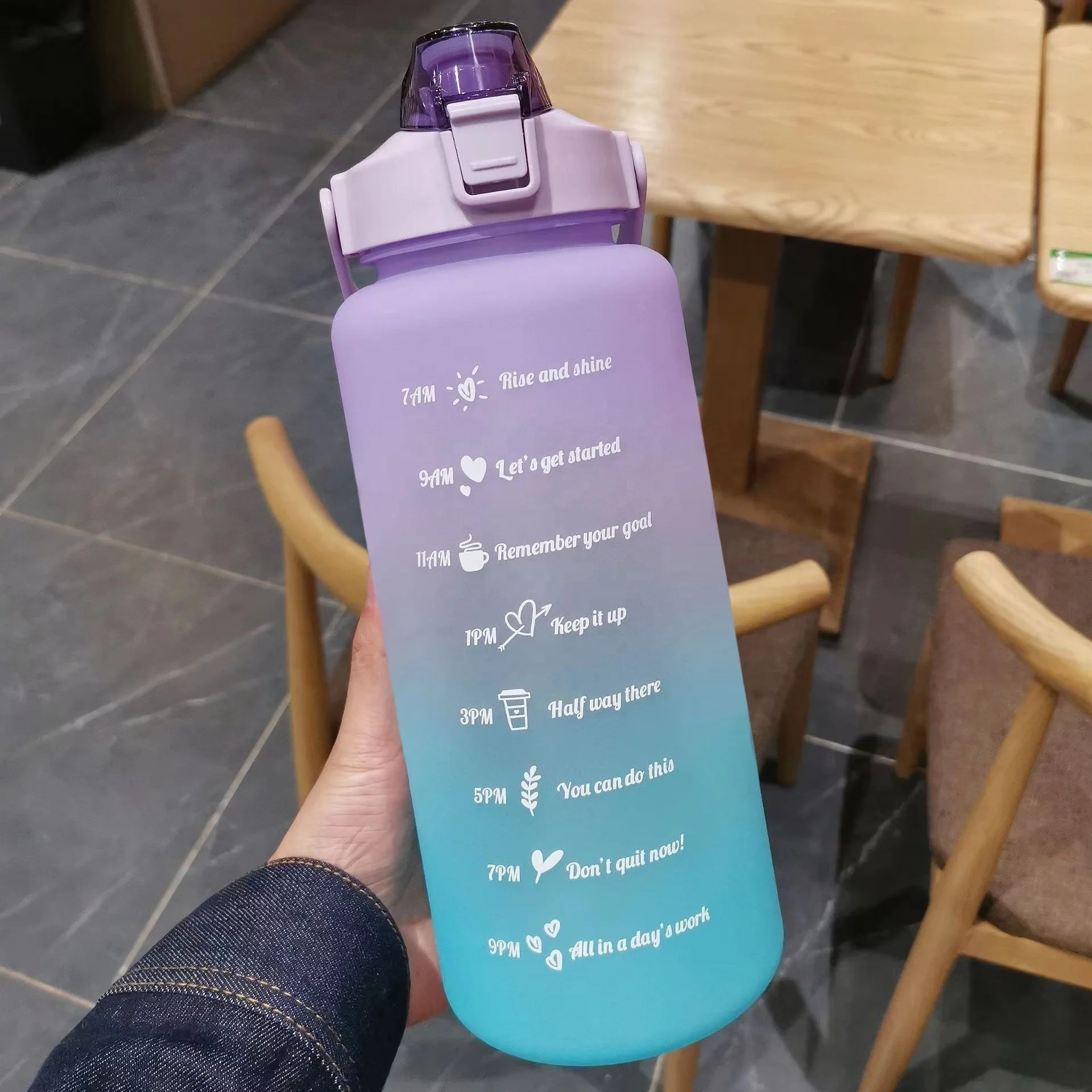 Beeman Hot Sale Matte Gradient Sublimation Plastic Sport Motivational Bpa Big 1l 2l Water Bottle With Time Marker Straw