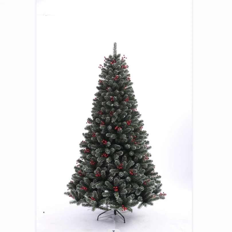 Factory Price PVC 6ft Artificial  Christmas Tree with White Glitter and Red Berries for Xmas Holiday Decorations