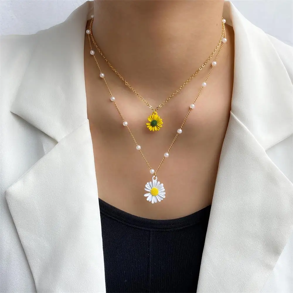 Gold Plated Flower Pendant Necklace For Women's Heart