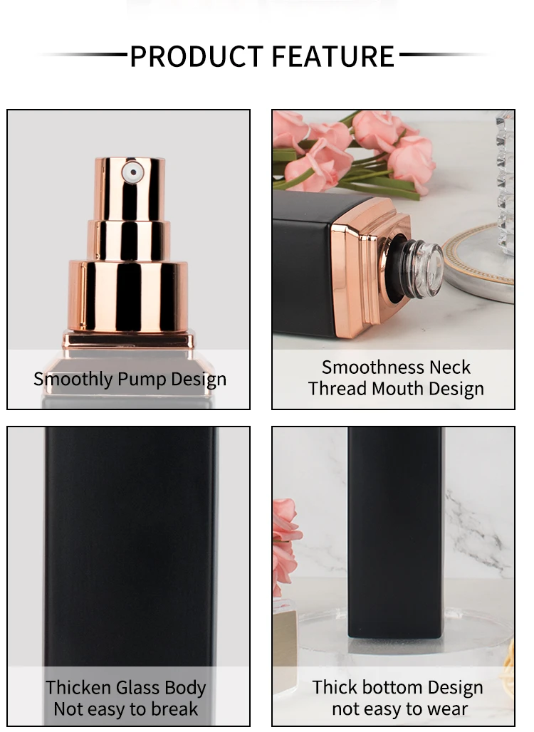 40ml 100ml 120ml 30g 50g Custom empty square cream jar skincare container serum glass cosmetics packaging bottles set details