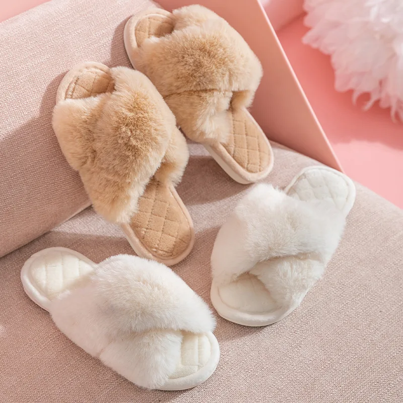 Trendy Indoor Winter Slide Slippers Fuzzy Comfortable