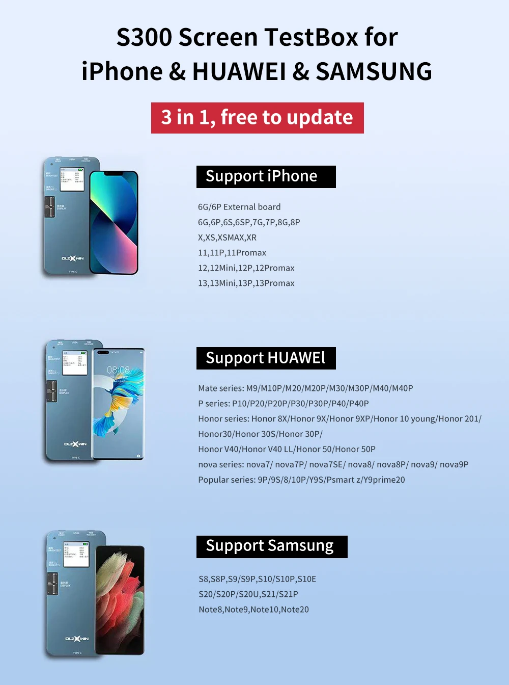 3 in 1 LCD Tester Mobile Display Flex True Tone Repair for iPhone X XS XR XSmax 12 13Pro Max LCD Tester Flex