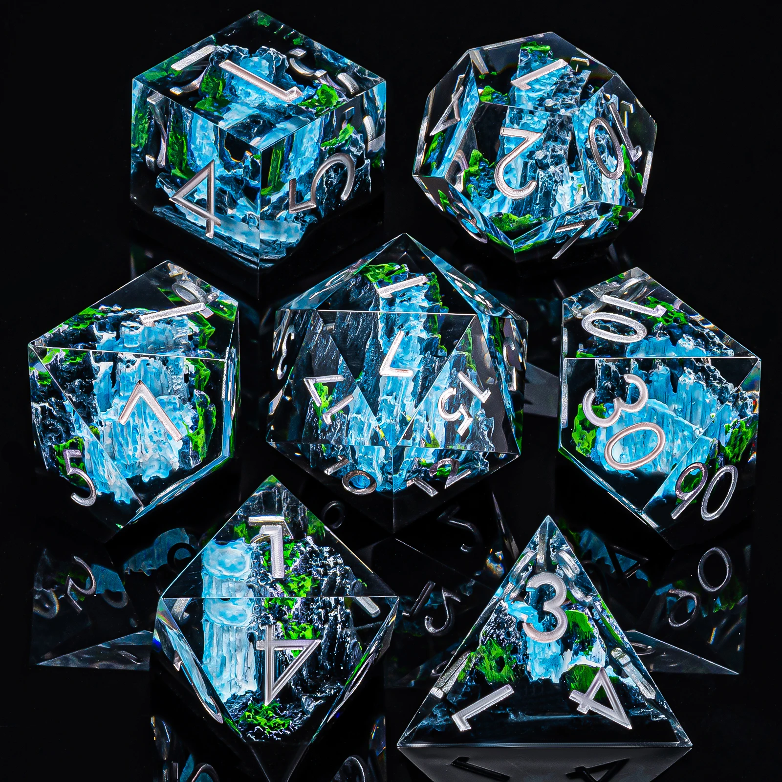 Customized Polyhedral Resin Dice Set Stone Mountain D20 Metal Sharp Edge Board Games RPG DND Acrylic Plastic Gemstone Material