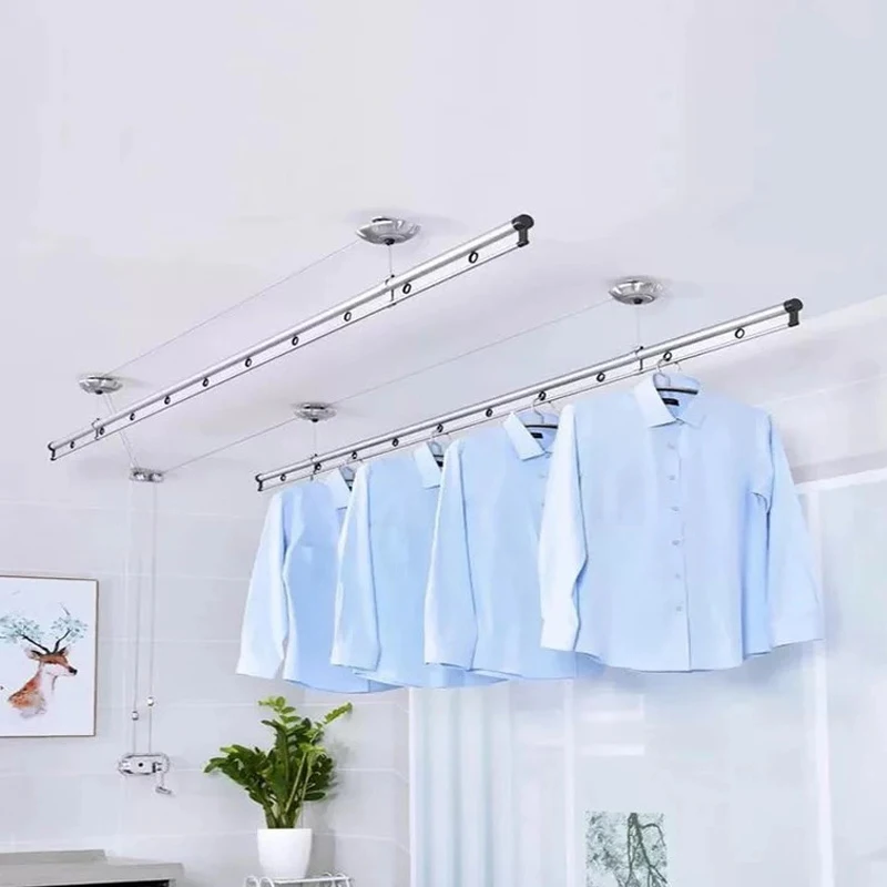 Wholesale Multifunction Aluminum Clothes Rack Ceiling-Lifting Cloth Hanger for Drying for Small Spaces