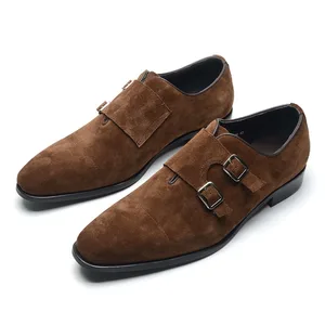 LUXURY SUEDE MONK STRAP SHOES  Genuine Leather with Double Silver Buckles  Italian-Inspired Business Casual  Shoes