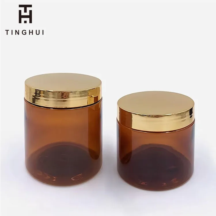 In Stock 100ml 120ml 150ml 200ml 250ml Empty Clear Plastic PET Jar with Gold Lid Luxury Cosmetic Packaging for Cream