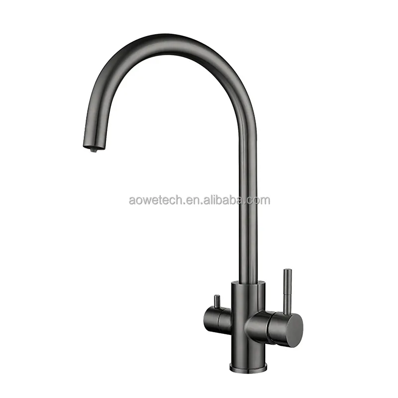 3-Way Kitchen Faucet for Filtered Water Modern SS304 Stainless Steel Mixer Tap with Dual Handles OEM Customization