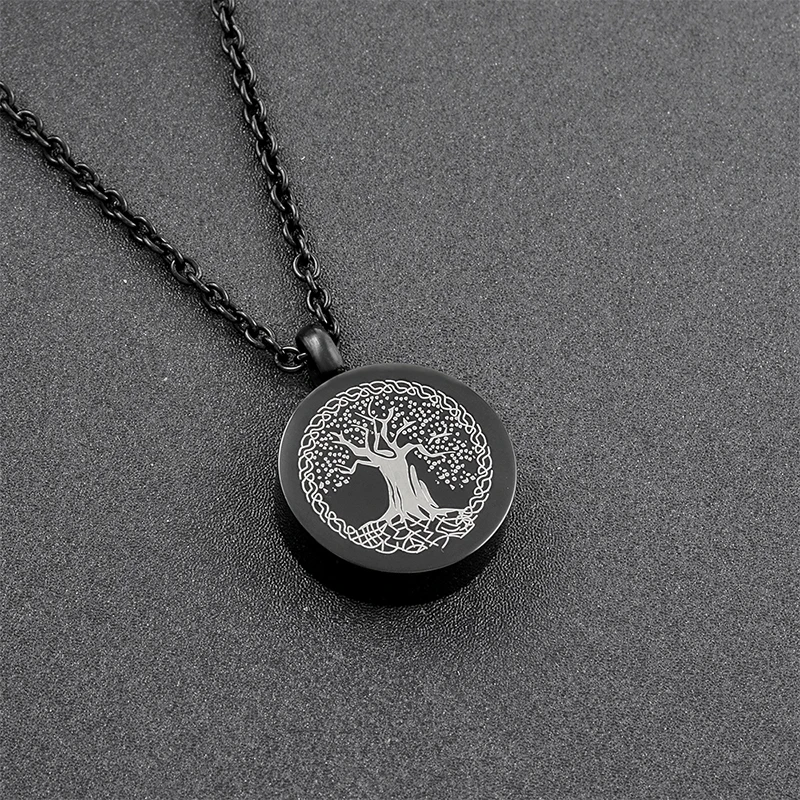 Urn Necklace for Ashes Round Big Tree Pattern Cremation Jewelry Keepsake Pendant Eternity Memorial Gift for Women and Men