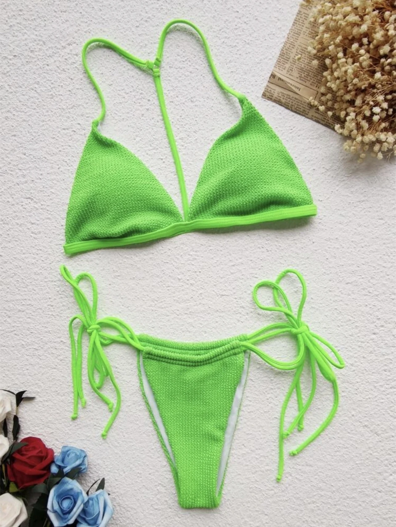 2022 Green Color Nice Back Summer Women Solid Bikini Micro Mini Bikini