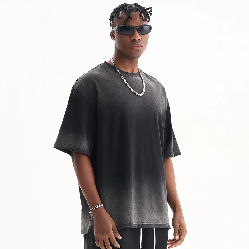 Verano Popular Streetwear hombres camisetas Spray Dye Wash