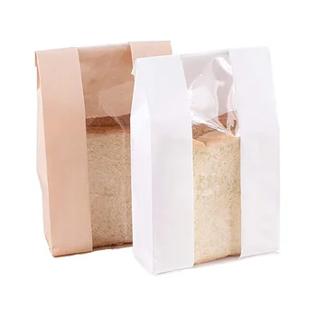 Custom Print Greaseproof Packing Plastic Bags Popular Kraft Paper Bag With Clear Window For Toast Bread